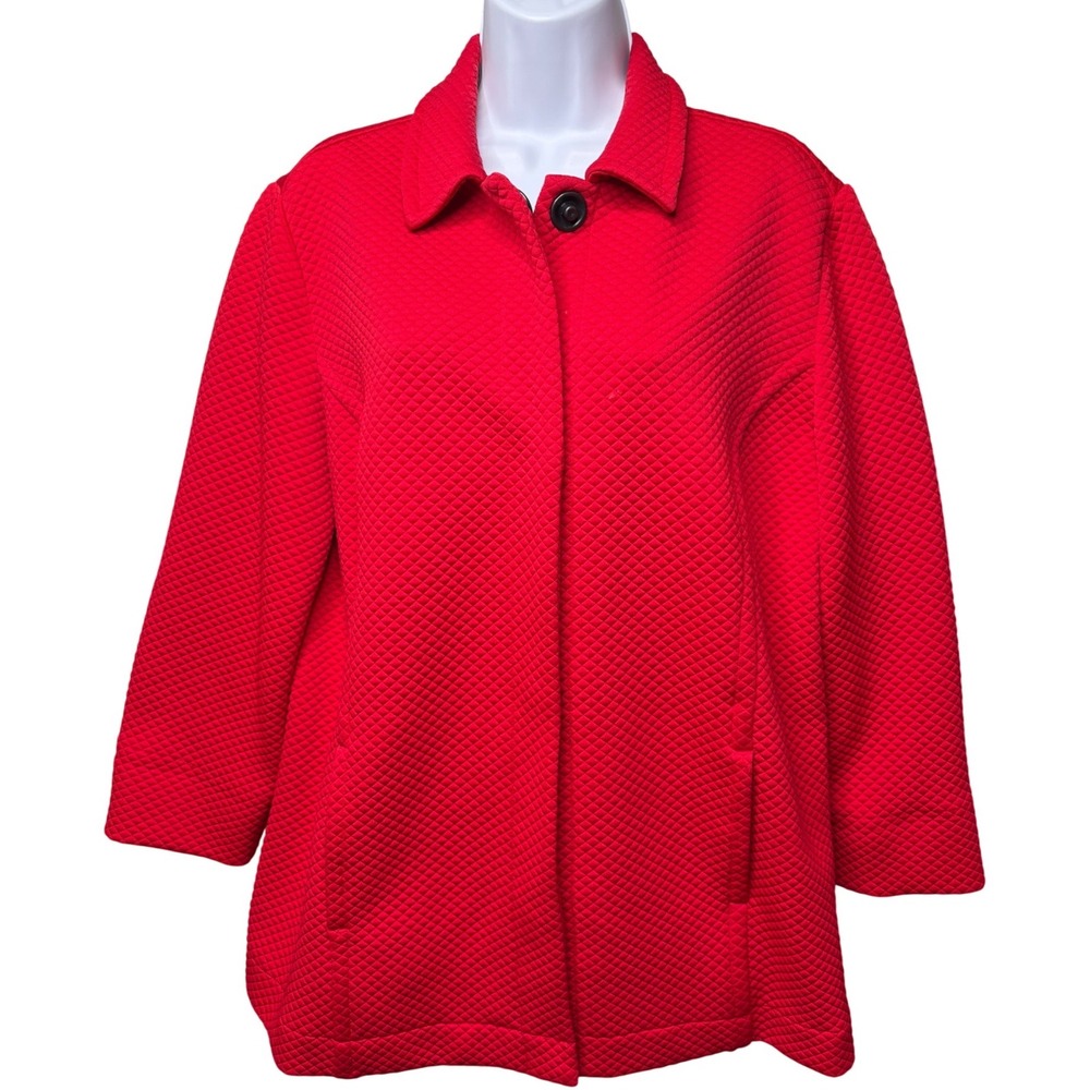CHICO'S Women Red Quilted Snap Front Jacket Sz 2/L Casual Chic Equestrian Comfy